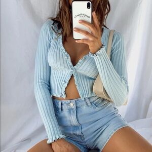 Princess Polly Blue Ribbed Ruffle Top XS/S